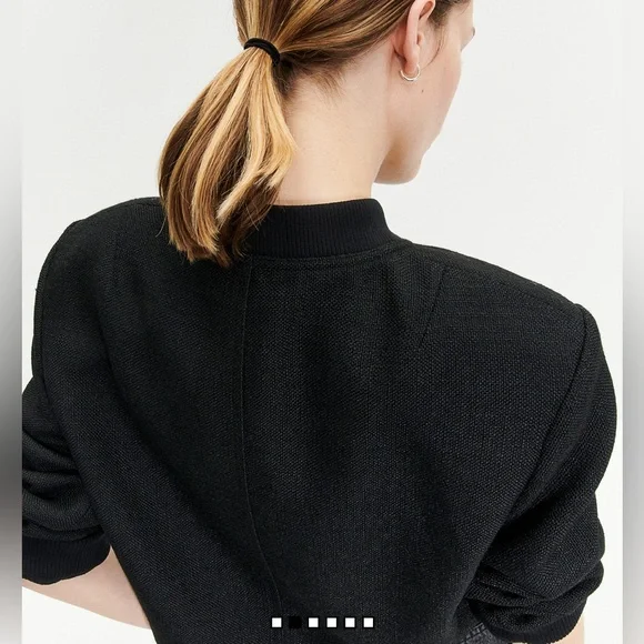 H&M Black Textured Bomber Jacket cardigan black tweed size small - Picture 2 of 10